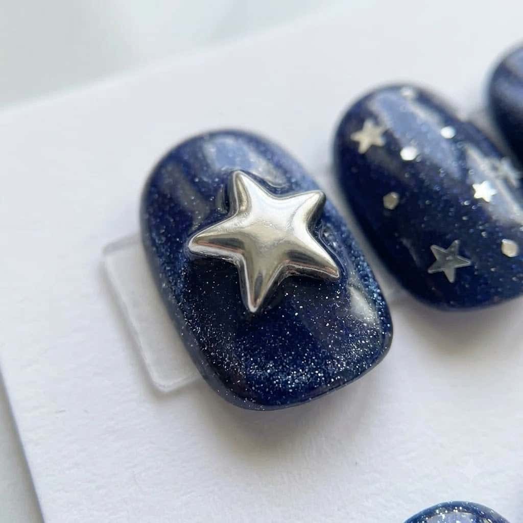 Close-up of the hero star dot nail with 3D detail