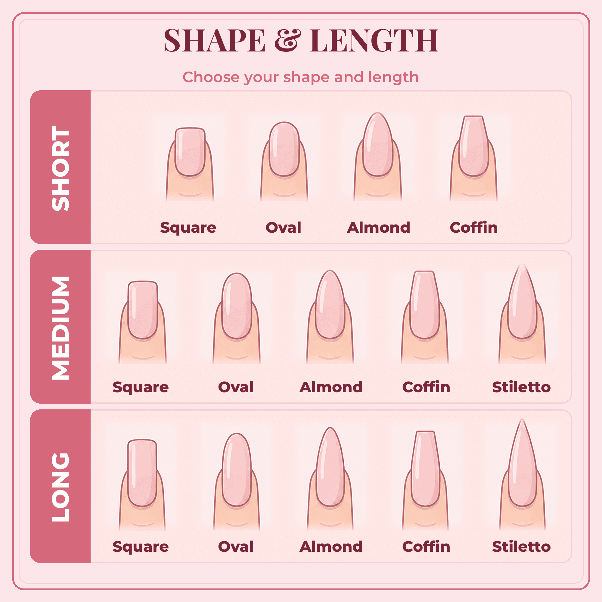 Press on nails size chart in millimeters per finger