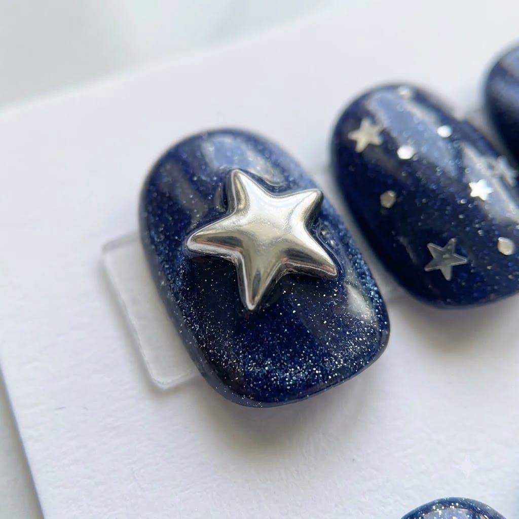Close-up of the hero star dot nail with 3D detail